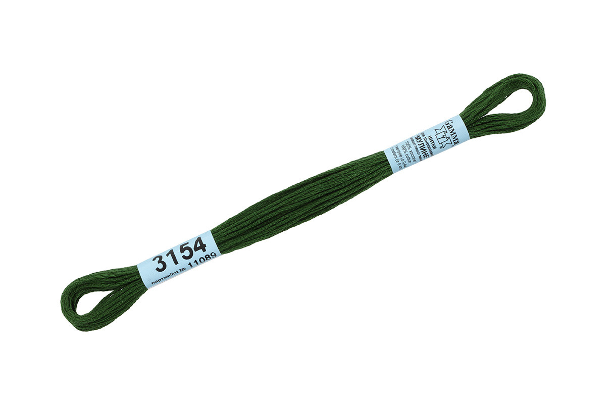 Нитки для вышивания " Gamma" мулине ( 3071- 3172 ) 100% хлопок 8 м №3154 зеленый- хаки