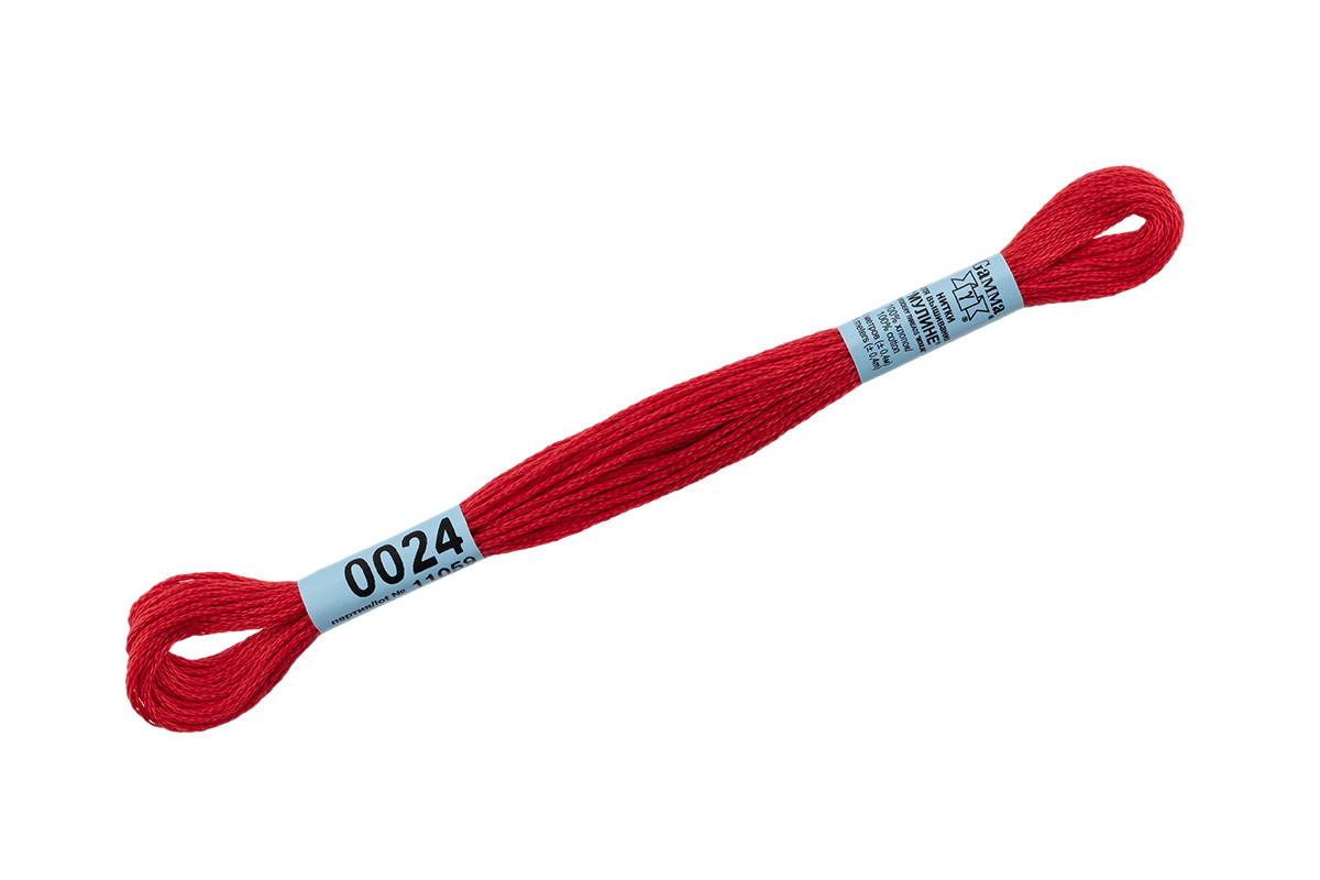 Нитки для вышивания " Gamma" мулине ( 0001- 0206 ) 100% хлопок 8 м №0024 т. красный
