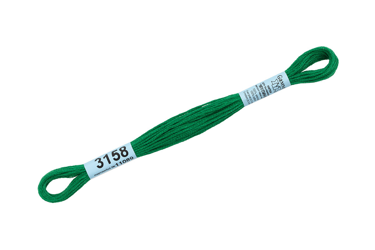 Нитки для вышивания " Gamma" мулине ( 3071- 3172 ) 100% хлопок 8 м №3158 т. зеленый