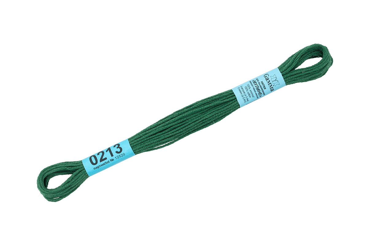 Нитки для вышивания " Gamma" мулине ( 0207- 0819 ) 100% хлопок 8 м №0213 т. зелёный