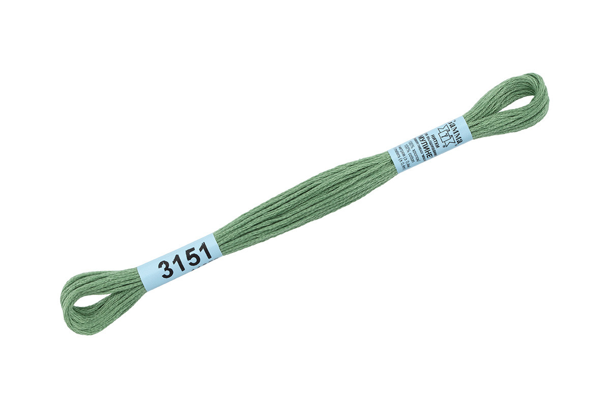 Нитки для вышивания " Gamma" мулине ( 3071- 3172 ) 100% хлопок 8 м №3151 зеленый