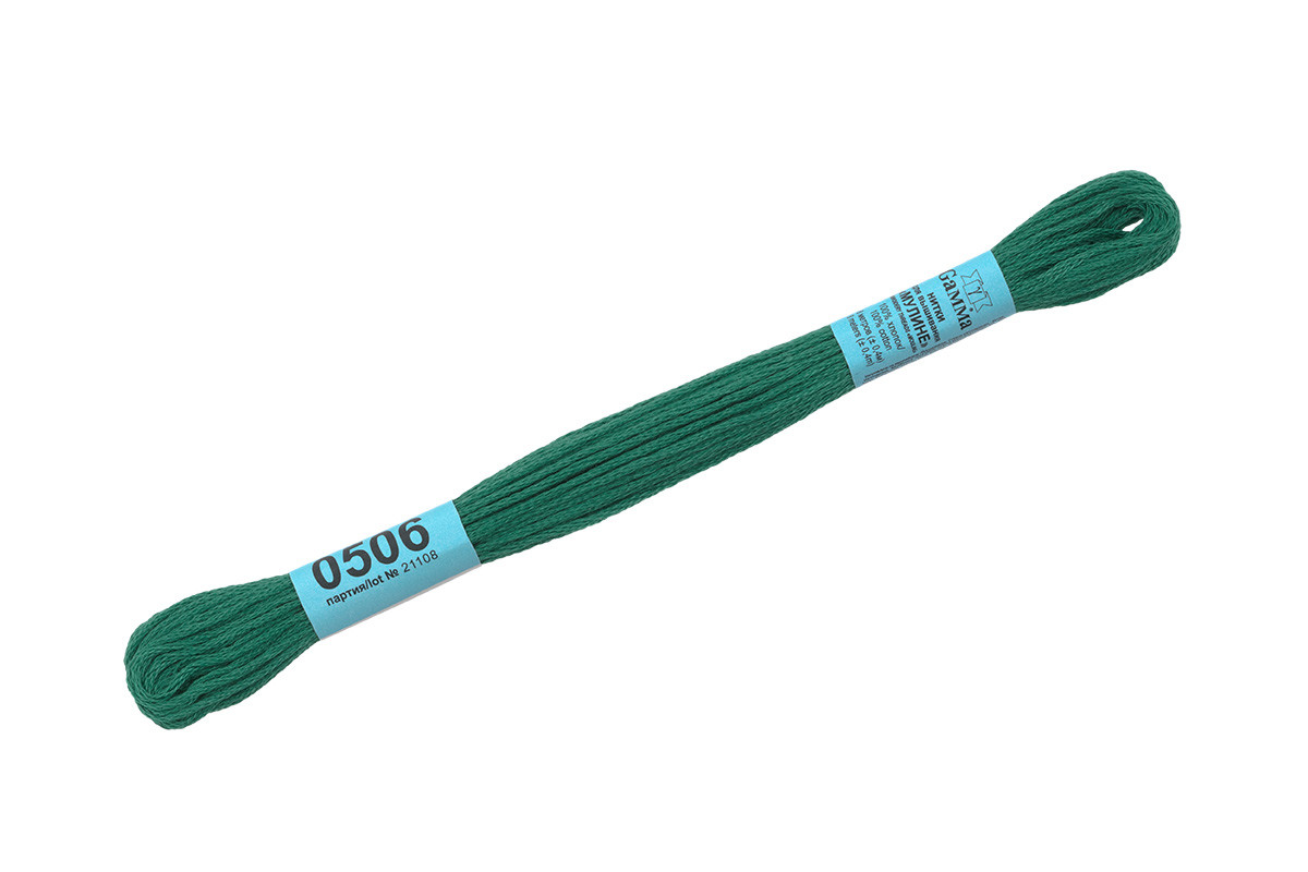 Нитки для вышивания " Gamma" мулине ( 0207- 0819 ) 100% хлопок 8 м №0506 т- зеленый