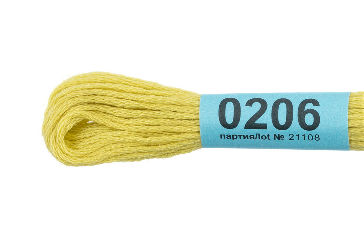 Нитки для вышивания " Gamma" мулине ( 0001- 0206 ) 100% хлопок 8 м №0206 желтый