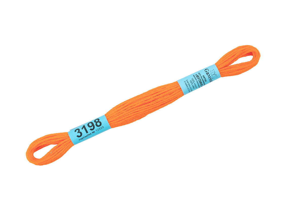 Нитки для вышивания " Gamma" мулине ( 3173- 6115 ) 100% хлопок 8 м №3198 яр. оранжевый