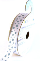 Лента атласная 12 мм с рисунком фасовка 3 м R 001/129 белый/голубой