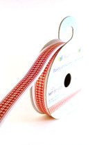 Лента атласная 12 мм с рисунком фасовка 3 м P 001/026 белый/красный