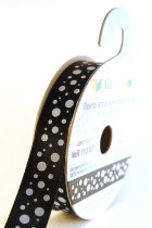 Лента атласная 12 мм с рисунком фасовка 3 м R 113/001 черный/белый