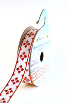 Лента атласная 12 мм с рисунком фасовка 3 м O2 001/065 белый/красный