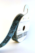 Лента атласная 12 мм с рисунком фасовка 3 м O34/073 черный/голубой