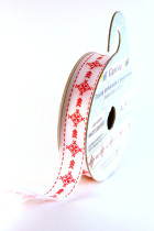 Лента атласная 12 мм с рисунком фасовка 3 м O15 001/065 белый/красный