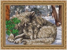 Рисунок на ткани для вышивки бисером  К-3091 Волки
