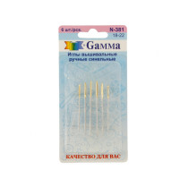 Иглы для шитья ручные " Gamma" N- 381 синельные №18- 22 в блистере 6 шт.