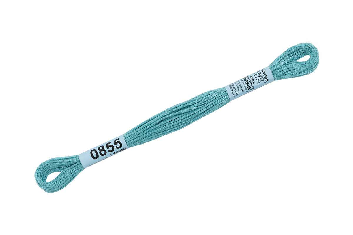 Нитки для вышивания " Gamma" мулине ( 0820- 3070 ) 100% хлопок 8 м №0855 бирюзово- голубой