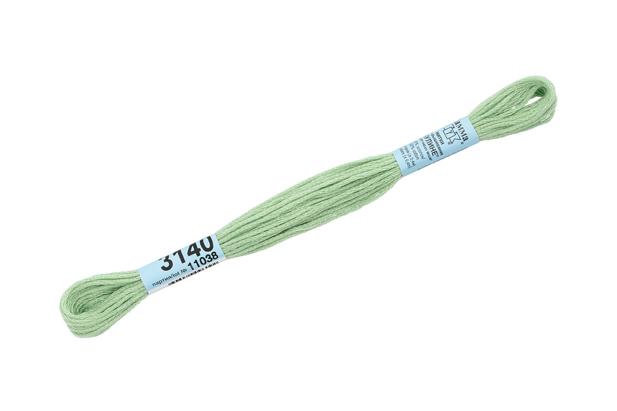 Нитки для вышивания " Gamma" мулине ( 3071- 3172 ) 100% хлопок 8 м №3140 бл. зеленый