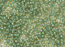 Бисер Чехия круглый 10/0 50г 11024 янтарный прозрачный, зеленая линия внутри