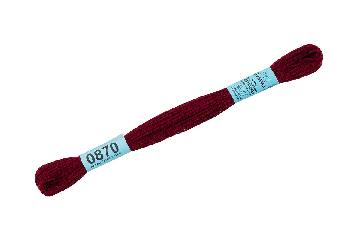Нитки для вышивания " Gamma" мулине ( 0820- 3070 ) 100% хлопок 8 м №0870 т. бордовый
